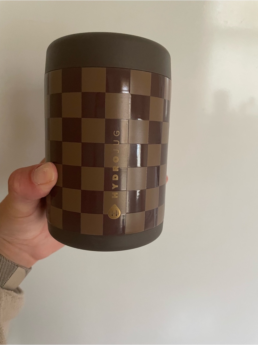HydroJug Brown Checkerboard Insulated Tumbler with Gold Logo